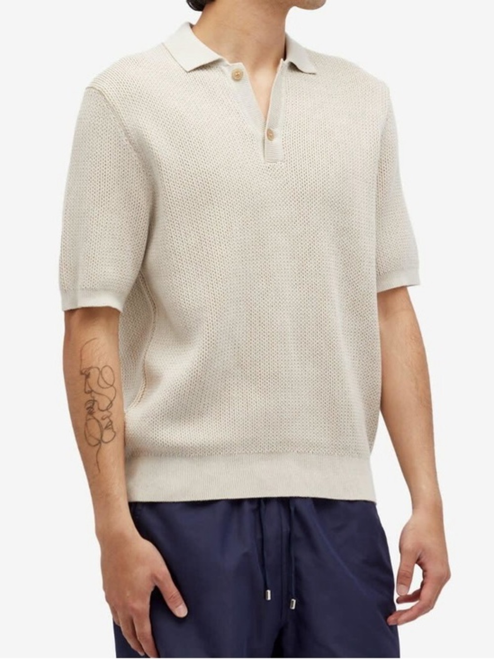 Sunspel Melrose Knitted Polo Shirt Ecru Cream Egyptian Cotton Men’s Small